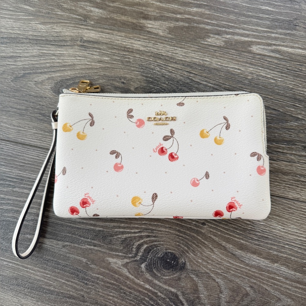 Coach White Cherry Print Wristlet